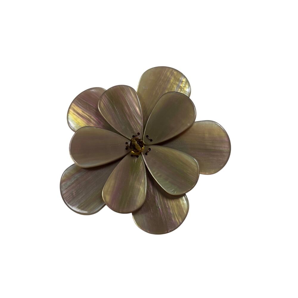 Vintage 80s Taupe Beige Floral Brooch Large 3.75" Plastic Flower Boho Pin